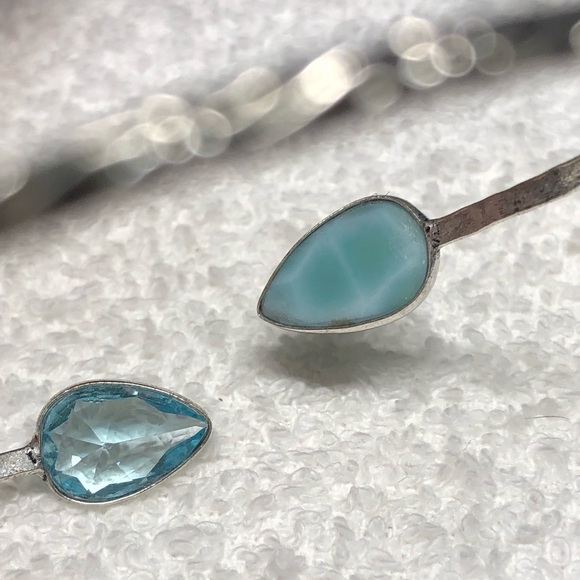 🦋Larimar and blue topaz silver bangle -adjustable - Picture 6 of 14